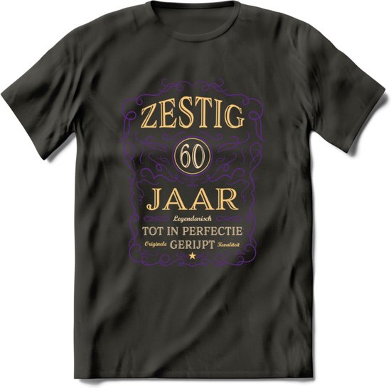 60 Jaar Legendarisch Gerijpt T-Shirt | Paars - Ivoor | Grappig Verjaardag en Feest Cadeau Shirt | Dames - Heren - Unisex | Tshirt Kleding Kado | - Donker Grijs - M