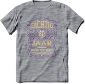 80 Jaar Legendarisch Gerijpt T-Shirt | Paars - Ivoor | Grappig Verjaardag en Feest Cadeau Shirt | Dames - Heren - Unisex | Tshirt Kleding Kado | - Donker Grijs - Gemaleerd - 3XL