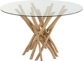 J-Line Eettafel Takken Rond Teak Hout Naturel/Glas