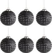 J-line Doos Van 6 Kerstbal Bollen Glas Zwart/Zilver Small