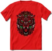 Wolf - Dieren Mandala T-Shirt | Groen | Grappig Verjaardag Zentangle Dierenkop Cadeau Shirt | Dames - Heren - Unisex | Wildlife Tshirt Kleding Kado | - Rood - XL