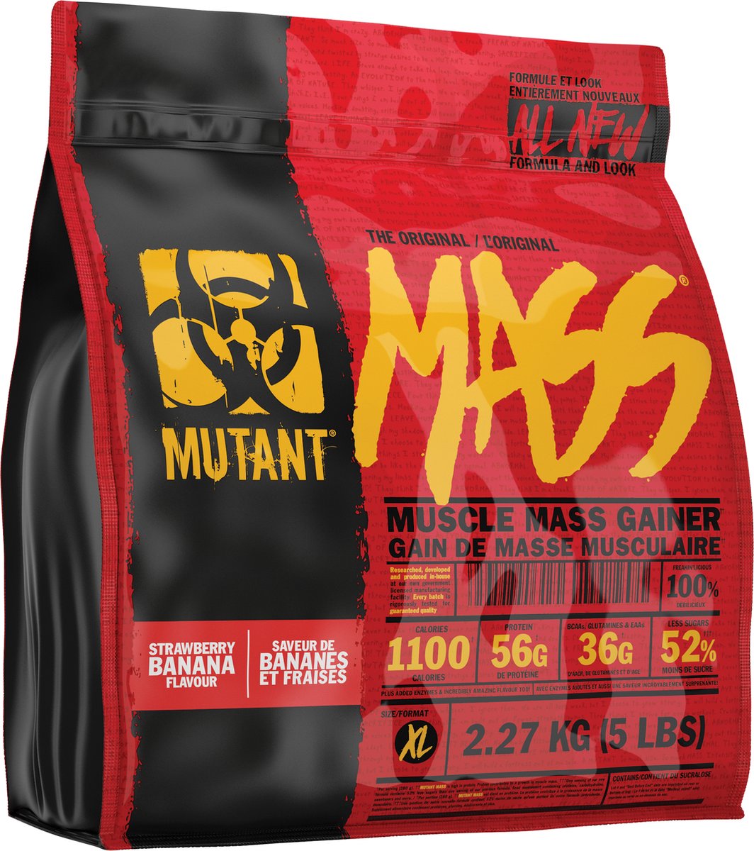 Goedkoopste Mutant Mass Muscle Mass Gainer - Weight Gainer / Mass Gainer - Aardbei/Banaan - 2200 gram (8 Shakes
