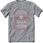 50 Jaar Legendarisch Gerijpt T-Shirt | Rood - Grijs | Grappig Verjaardag en Feest Cadeau Shirt | Dames - Heren - Unisex | Tshirt Kleding Kado | - Donker Grijs - Gemaleerd - L