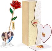 Gouden Roos | Vergulde Roos, met 1 Fotolijst, 1 Wenskaart - Valentijn Cadeau | Valentine Gift | Valentijn Decoratie, Moederdag Cadeau | Mothers Day Gift, Cadeau voor Haar Vrouwen Vrouw Mam (R