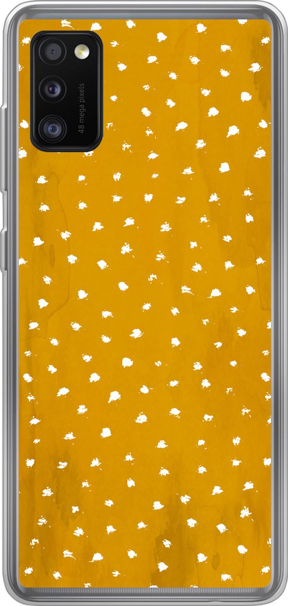 Telefoonhoesje Geschikt voor Samsung Galaxy A41 hoesje - Stippen - Oranje - Wit - Siliconen Telefoonhoesje Telefoonhoesje