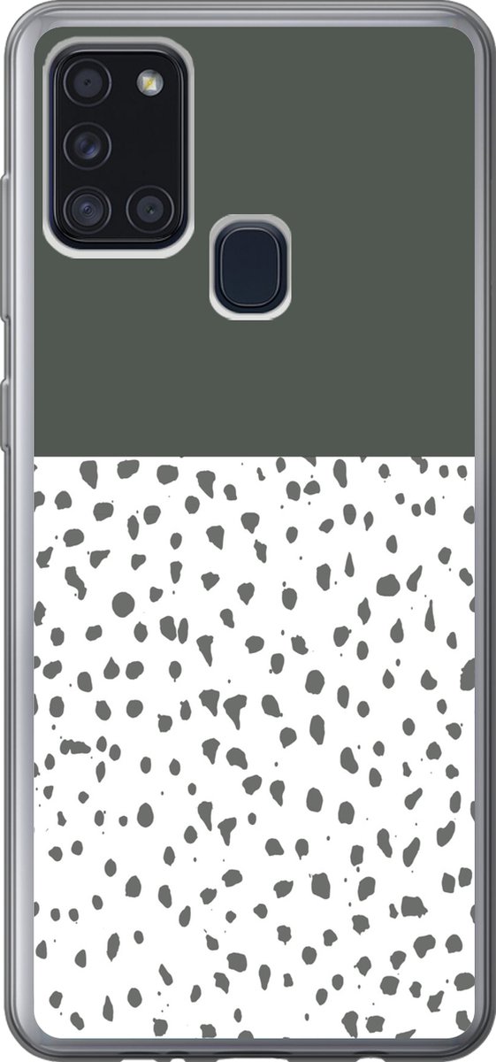 Telefoonhoesje Geschikt voor Samsung Galaxy A21s hoesje - Stippen - Grijs - Wit - Siliconen Telefoonhoesje Telefoonhoesje