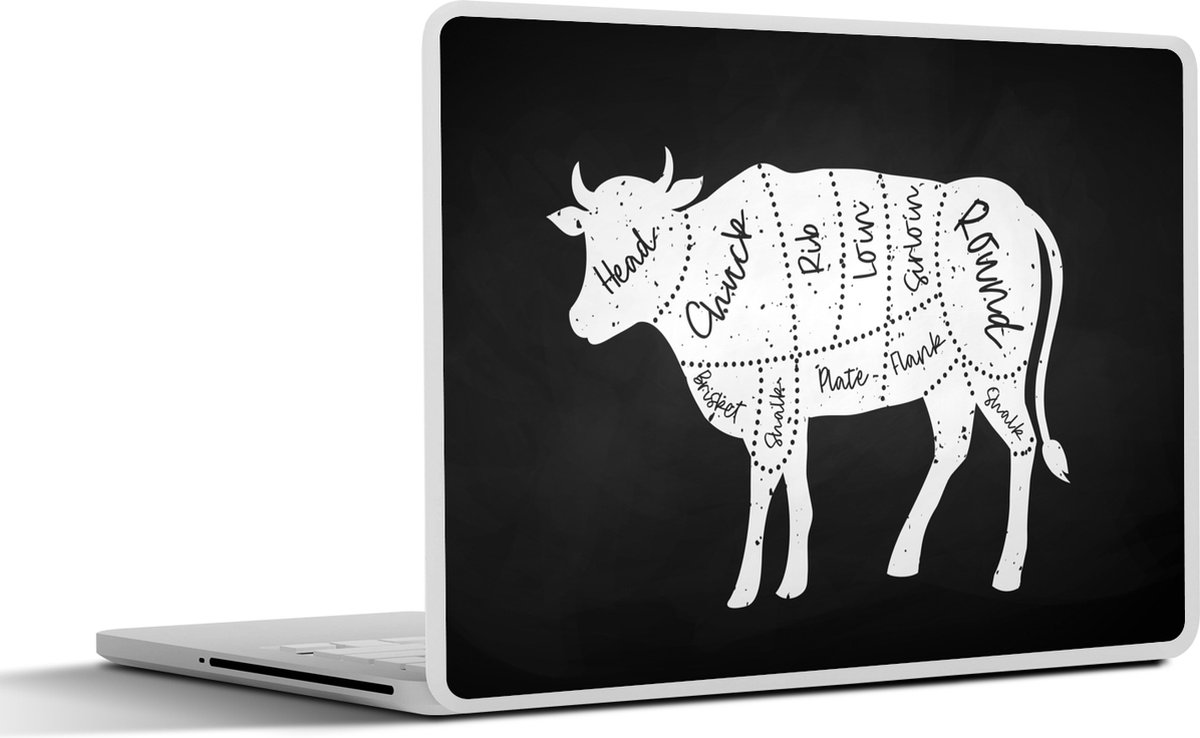 Laptop sticker - 14 inch - Koe - Keuken - Vlees - 32x5x23x5cm - Laptopstickers - Laptop skin - Cover - Cadeau voor vrouw