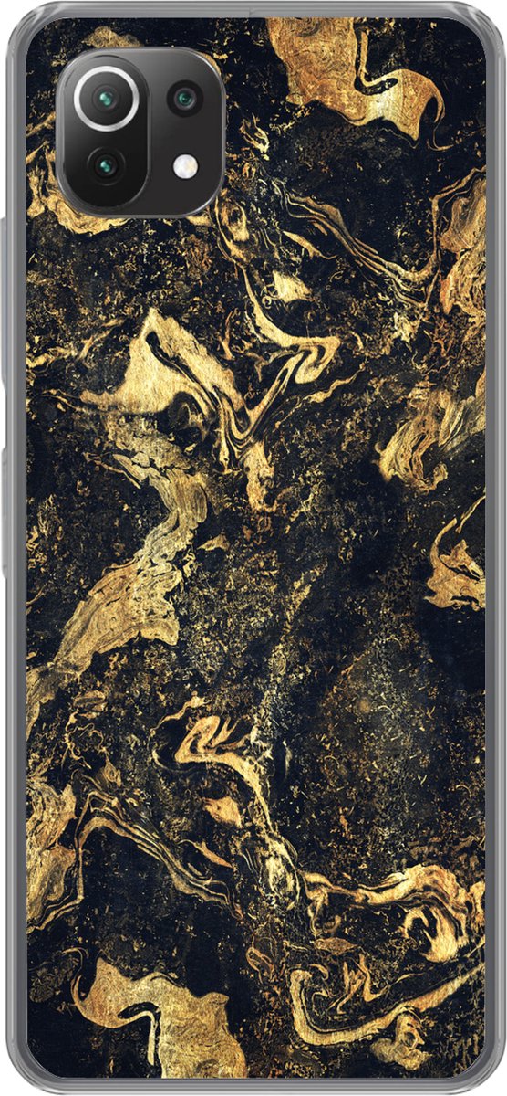 Telefoonhoesje Geschikt voor Xiaomi Mi 11 Lite hoesje - Marmer print - Luxe - Goud - Siliconen Telefoonhoesje Telefoonhoesje
