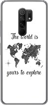 Geschikt voor Xiaomi Redmi 9 hoesje - Wereldkaart - Zwart - Spreuken - Siliconen Telefoonhoesje