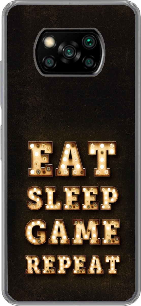 Telefoonhoesje Geschikt voor Xiaomi Geschikt voor Poco X3 NFC hoesje - Gaming - Games - Quotes - Spreuken - Eat sleep game repeat - Siliconen Telefoonhoesje Telefoonhoesje