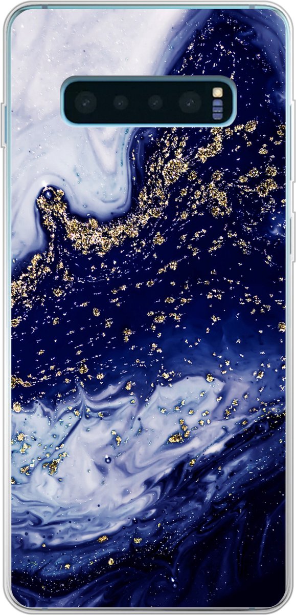 Telefoonhoesje Geschikt voor Samsung Galaxy S10 Plus hoesje - Marmer print - Goud - Natuurstenen - Siliconen Telefoonhoesje Telefoonhoesje
