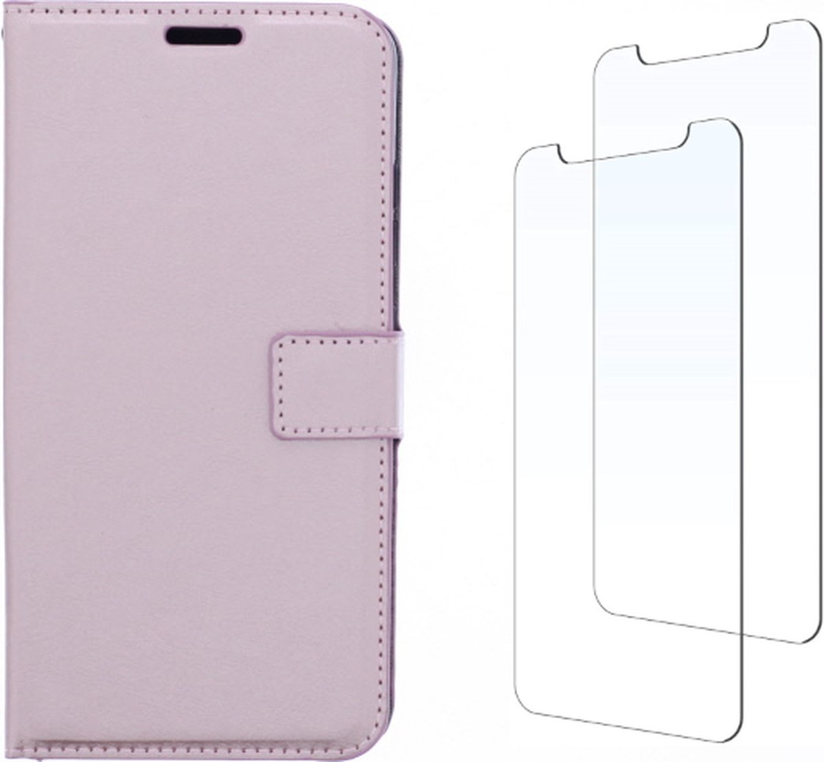 LuxeBass Huawei P40 Lite hoesje book case + 2 stuks Glas Screenprotector rose goud - telefoonhoes - gsm hoes - telefoonhoesjes - glas scherm - bescherming