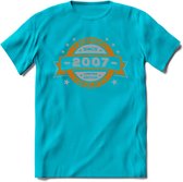 Premium Since 2007 T-Shirt | Sky Blue - Ivoor | Grappig Verjaardag en Feest Cadeau Shirt | Dames - Heren - Unisex | Tshirt Kleding Kado | - Blauw - 3XL