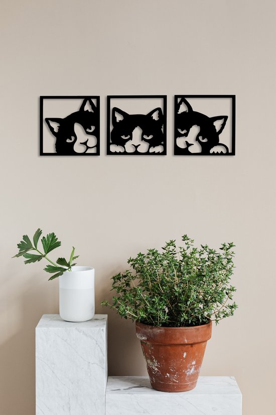 3-delige kattenkopjes Wall art Wall Art by Cutting Design - Muurdecoratie... | bol.com
