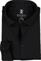 DESOTO slim fit overhemd - stretch pique tricot Kent kraag - zwart - Strijkvrij - Boordmaat: 45/46