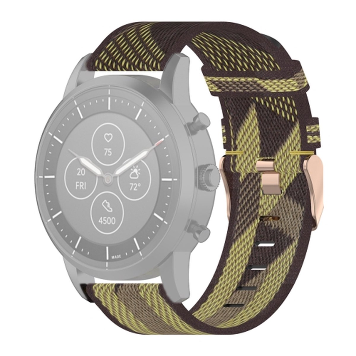 22mm streep geweven nylon polsband horlogeband voor fossiele hybride smartwatch HR, mannelijke gen 4 explorist HR sport (geel)
