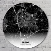 Muurcirkel ⌀ 60 cm - Muurcirkel Breda – Printmijnstad zwart - Aluminium Dibond - Wereldkaarten - Rond Schilderij - Wandcirkel - Wanddecoratie
