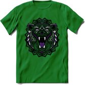 Beer - Dieren Mandala T-Shirt | Paars | Grappig Verjaardag Zentangle Dierenkop Cadeau Shirt | Dames - Heren - Unisex | Wildlife Tshirt Kleding Kado | - Donker Groen - XXL