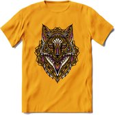 Vos - Dieren Mandala T-Shirt | Roze | Grappig Verjaardag Zentangle Dierenkop Cadeau Shirt | Dames - Heren - Unisex | Wildlife Tshirt Kleding Kado | - Geel - XXL