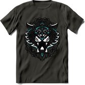 Tijger - Dieren Mandala T-Shirt | Lichtblauw | Grappig Verjaardag Zentangle Dierenkop Cadeau Shirt | Dames - Heren - Unisex | Wildlife Tshirt Kleding Kado | - Donker Grijs - M