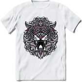 Tijger - Dieren Mandala T-Shirt | Roze | Grappig Verjaardag Zentangle Dierenkop Cadeau Shirt | Dames - Heren - Unisex | Wildlife Tshirt Kleding Kado | - Wit - 3XL