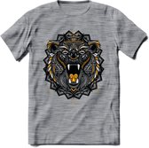 Beer - Dieren Mandala T-Shirt | Geel | Grappig Verjaardag Zentangle Dierenkop Cadeau Shirt | Dames - Heren - Unisex | Wildlife Tshirt Kleding Kado | - Donker Grijs - Gemaleerd - 3X