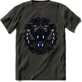 Beer - Dieren Mandala T-Shirt | Donkerblauw | Grappig Verjaardag Zentangle Dierenkop Cadeau Shirt | Dames - Heren - Unisex | Wildlife Tshirt Kleding Kado | - Donker Grijs - S