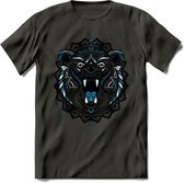 Beer - Dieren Mandala T-Shirt | Blauw | Grappig Verjaardag Zentangle Dierenkop Cadeau Shirt | Dames - Heren - Unisex | Wildlife Tshirt Kleding Kado | - Donker Grijs - XXL
