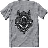 Vos - Dieren Mandala T-Shirt | Grijs | Grappig Verjaardag Zentangle Dierenkop Cadeau Shirt | Dames - Heren - Unisex | Wildlife Tshirt Kleding Kado | - Donker Grijs - Gemaleerd - XL