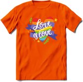 Love Is Love | Pride T-Shirt | Grappig LHBTIQ+ / LGBTQ / Gay / Homo / Lesbi Cadeau Shirt | Dames - Heren - Unisex | Tshirt Kleding Kado | - Oranje - XXL