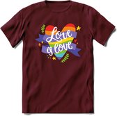 Love Is Love | Pride T-Shirt | Grappig LHBTIQ+ / LGBTQ / Gay / Homo / Lesbi Cadeau Shirt | Dames - Heren - Unisex | Tshirt Kleding Kado | - Burgundy - XL