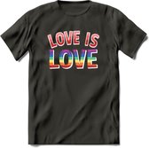 Love Is Love | Pride T-Shirt | Grappig LHBTIQ+ / LGBTQ / Gay / Homo / Lesbi Cadeau Shirt | Dames - Heren - Unisex | Tshirt Kleding Kado | - Donker Grijs - 3XL