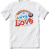 Love Is Love | Pride T-Shirt | Grappig LHBTIQ+ / LGBTQ / Gay / Homo / Lesbi Cadeau Shirt | Dames - Heren - Unisex | Tshirt Kleding Kado | - Wit - S