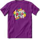 Love Is Love | Pride T-Shirt | Grappig LHBTIQ+ / LGBTQ / Gay / Homo / Lesbi Cadeau Shirt | Dames - Heren - Unisex | Tshirt Kleding Kado | - Paars - M