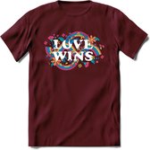 Love Wins | Pride T-Shirt | Grappig LHBTIQ+ / LGBTQ / Gay / Homo / Lesbi Cadeau Shirt | Dames - Heren - Unisex | Tshirt Kleding Kado | - Burgundy - XL