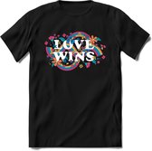 Love Wins | Pride T-Shirt | Grappig LHBTIQ+ / LGBTQ / Gay / Homo / Lesbi Cadeau Shirt | Dames - Heren - Unisex | Tshirt Kleding Kado | - Zwart - S