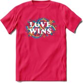 Love Wins | Pride T-Shirt | Grappig LHBTIQ+ / LGBTQ / Gay / Homo / Lesbi Cadeau Shirt | Dames - Heren - Unisex | Tshirt Kleding Kado | - Roze - XXL