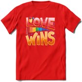 Love Wins | Pride T-Shirt | Grappig LHBTIQ+ / LGBTQ / Gay / Homo / Lesbi Cadeau Shirt | Dames - Heren - Unisex | Tshirt Kleding Kado | - Rood - 3XL