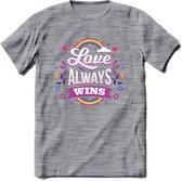 Love Wins | Pride T-Shirt | Grappig LHBTIQ+ / LGBTQ / Gay / Homo / Lesbi Cadeau Shirt | Dames - Heren - Unisex | Tshirt Kleding Kado | - Donker Grijs - Gemaleerd - XXL