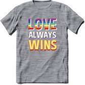 Love Wins | Pride T-Shirt | Grappig LHBTIQ+ / LGBTQ / Gay / Homo / Lesbi Cadeau Shirt | Dames - Heren - Unisex | Tshirt Kleding Kado | - Donker Grijs - Gemaleerd - L