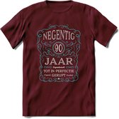 90 Jaar Legendarisch Gerijpt T-Shirt | Lichtblauw - Grijs | Grappig Verjaardag en Feest Cadeau Shirt | Dames - Heren - Unisex | Tshirt Kleding Kado | - Burgundy - XL