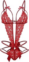 Vrouwen kanten lingerie sexy riem bodysuit diep V eendelig teddy babydoll mini bodysuit  - Valentijn cadeautje voor haar