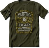 50 Jaar Legendarisch Gerijpt T-Shirt | Geel - Grijs | Grappig Verjaardag en Feest Cadeau Shirt | Dames - Heren - Unisex | Tshirt Kleding Kado | - Leger Groen - XL