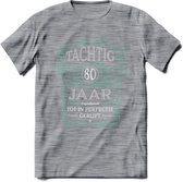 80 Jaar Legendarisch Gerijpt T-Shirt | Aqua - Grijs | Grappig Verjaardag en Feest Cadeau Shirt | Dames - Heren - Unisex | Tshirt Kleding Kado | - Donker Grijs - Gemaleerd - XXL