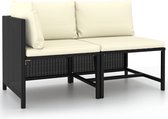 Decoways - 2-delige Loungeset met kussens poly rattan zwart