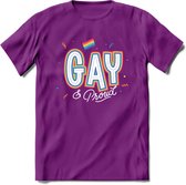 Gay | Pride T-Shirt | Grappig LHBTIQ+ / LGBTQ / Gay / Homo / Lesbi Cadeau Shirt | Dames - Heren - Unisex | Tshirt Kleding Kado | - Paars - M