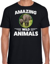 T-shirt olifant - zwart - heren - amazing wild animals - cadeau shirt olifant / olifanten liefhebber 2XL