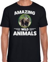 T-shirt beer - zwart - heren - amazing wild animals - cadeau shirt beer / beren liefhebber L