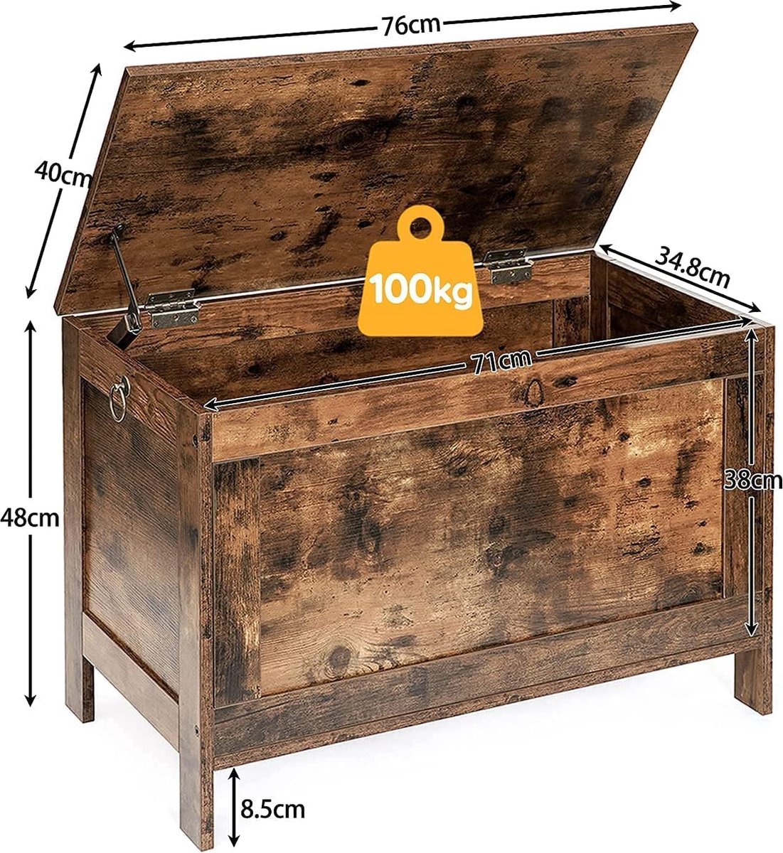 Furnibella Houten opbergkist bedeinde opbergbank grote speelgoedkisten met deksel speelgoedbox organizer unit schoenenbank zitkist entree hal slaapkamer rustiek bruin EBF75CW01