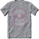 40 Jaar Legendarisch Gerijpt T-Shirt | Roze - Grijs | Grappig Verjaardag en Feest Cadeau Shirt | Dames - Heren - Unisex | Tshirt Kleding Kado | - Donker Grijs - Gemaleerd - S